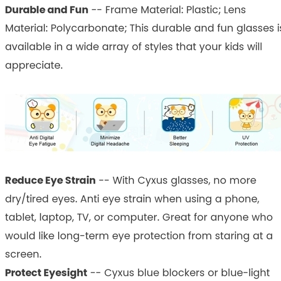 CYXUS Blue Light Blocking Kids Age 4-8 Black Computer Glasses - Picture 13 of 16